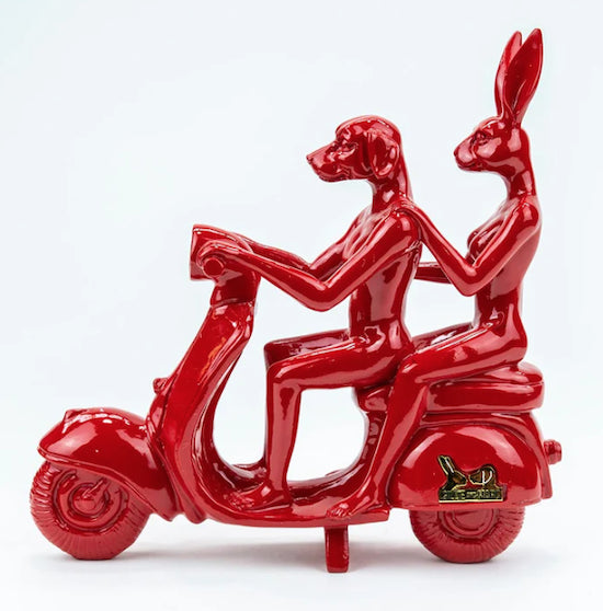 Happy Mini Vespa Riders (red)