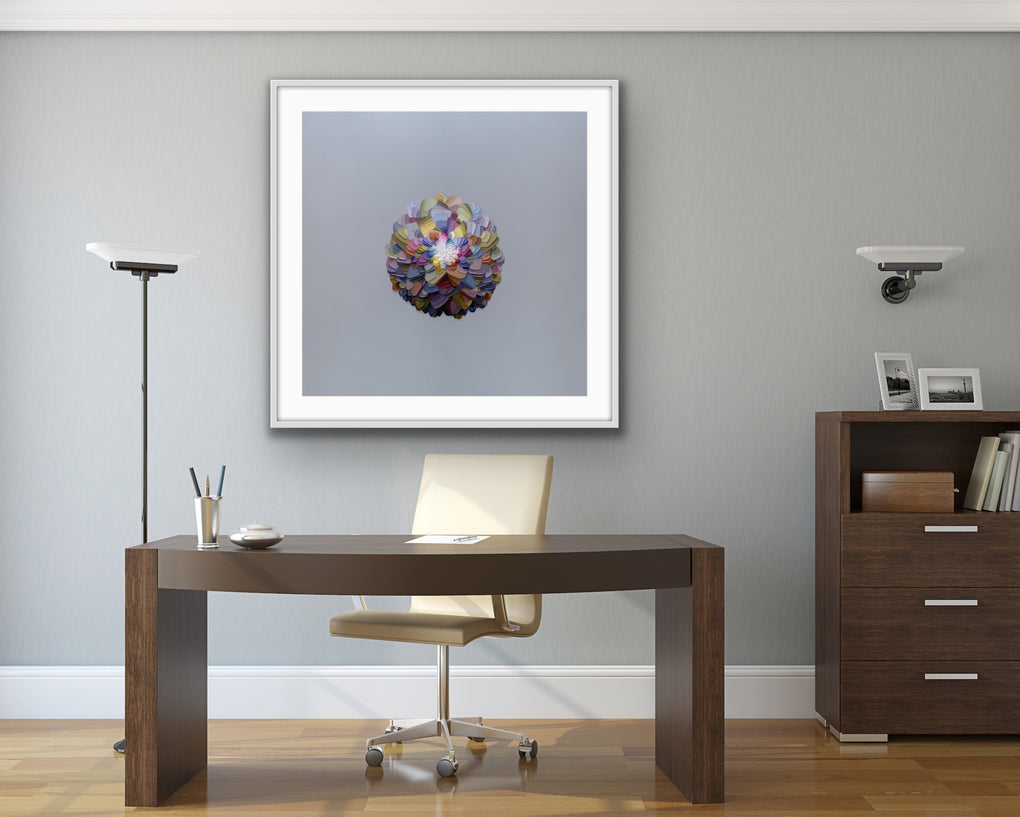 Grey Flower Wheel (framed print)