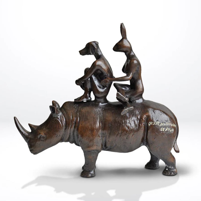 They loved rhinos and rhinos loved them (bronze)