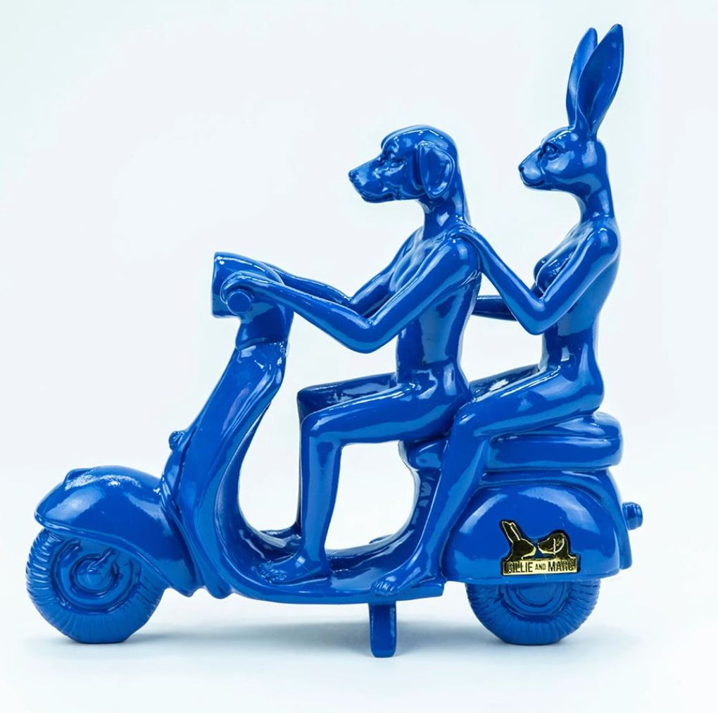 Happy Mini Vespa Riders (blue)